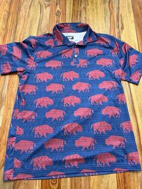 Waggle Golf Men's Buffalo After Dark Native Print Performance Polo Shirt, large